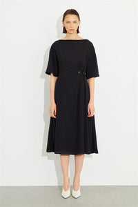 Birelin Boat Neck Dress With Pleat Detail Black