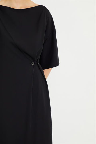 Birelin Boat Neck Dress With Pleat Detail Black