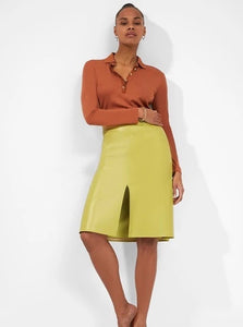 French Connection Etta Pencil Skirt | green skirt | vegan leather