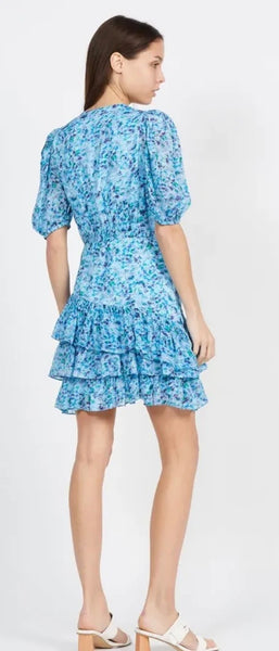 Suncoo Clea blue ruffled mini dress